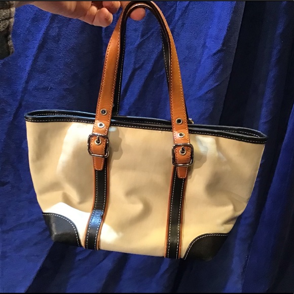 Coach small leather & canvas tote, EUC, black, tan - Picture 7 of 8